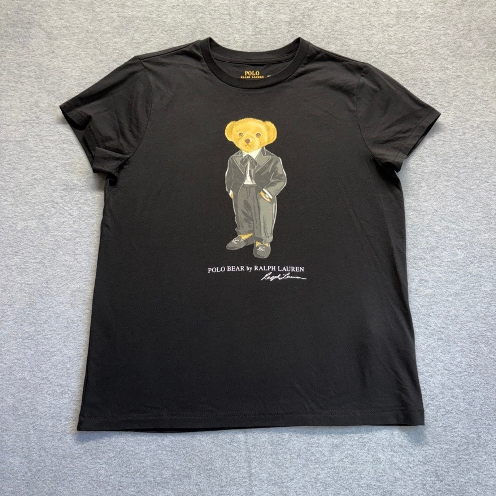 Polo Ralph Lauren T-Shirt Womens Medium Black Polo Bear Tuxedo Graphic